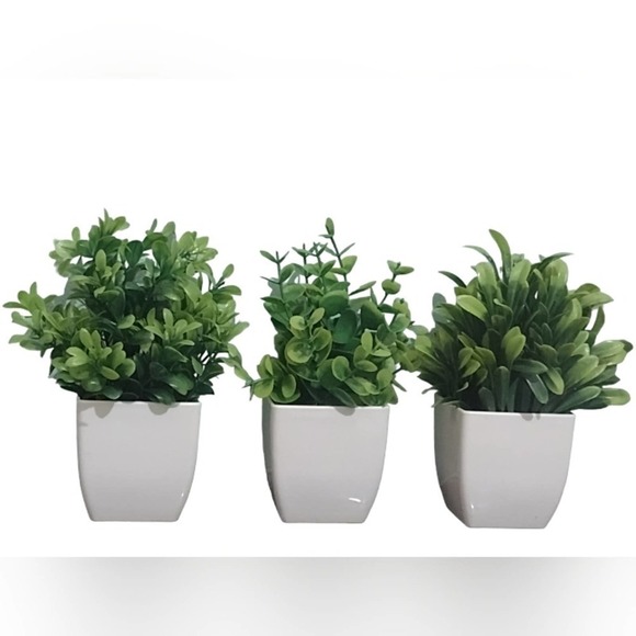 3 Artificial Plant Set Shelf Plants NEW Fake Plants White Planters SET - Picture 12 of 14